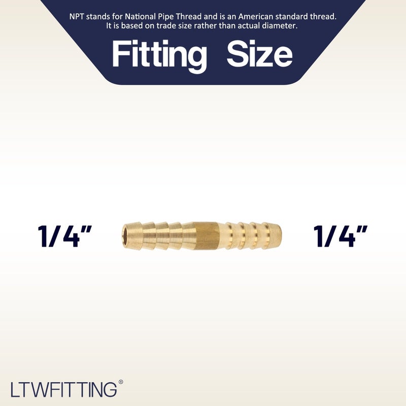 LTWFITTING Brass Barb Splicer Mender 1/4-Inch Hose ID Fitting for Vehicle Fuel System Heater System (Pack of 10) - Image 2